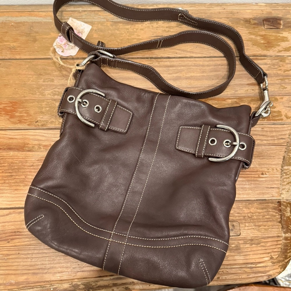 Vintage Coach Soho Brown Leather Shoulder Bag 1452 Silver Buckle Y2K Slouchy